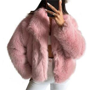 Women's Faux Fur Coat Fluffy Faux Fur Pink